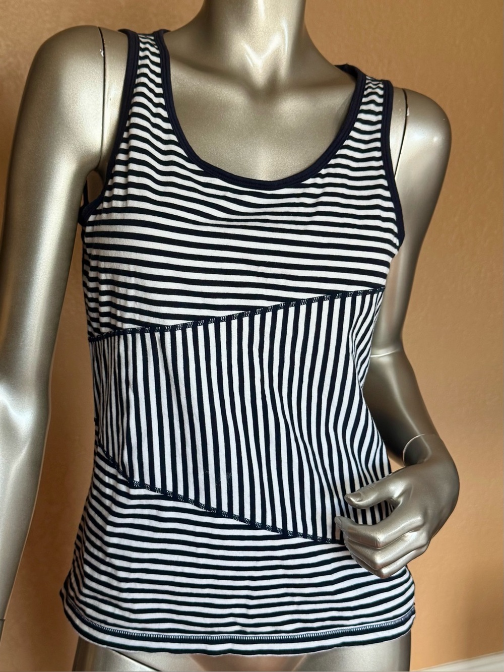 Talbots Chevron Style Navy/White Soft Cotton Tank Top